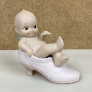 VTG 1993 Jesco KEWPIE in a Shoe Bisque Porcelain Figurine Blue Wings